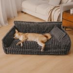 Pet Sofa Bed with Removable Washable Cover - Plush, Grid Pattern All-Season Dog & Cat Bed - 图片 5