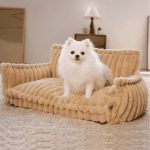 Pet Sofa Bed with Removable Washable Cover - Plush, Grid Pattern All-Season Dog & Cat Bed - 图片 3